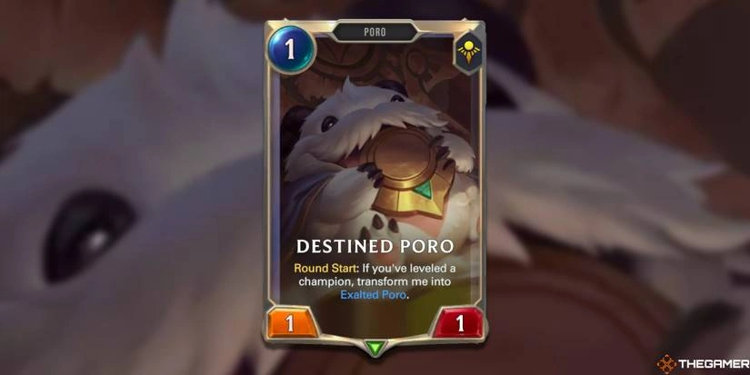 Carte Legends of Runeterra « Poro destiné » montrant les statistiques et les capacités d'un Poro tenant une médaille.