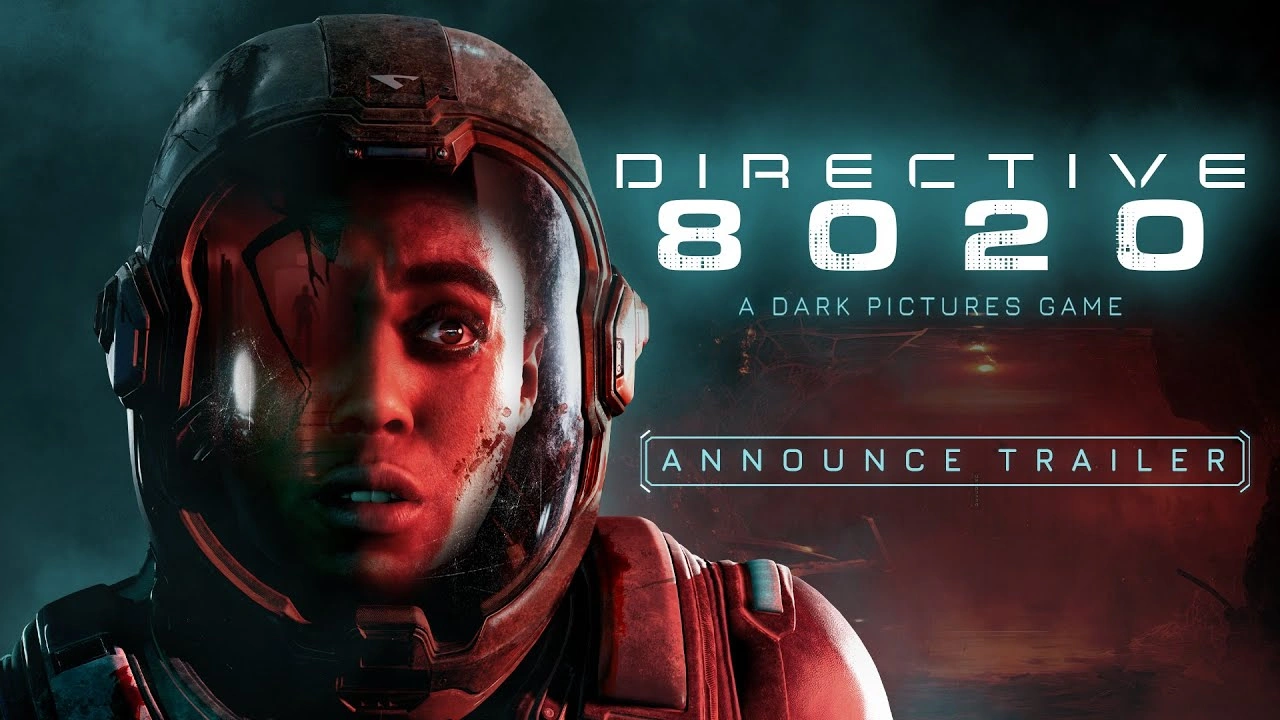 Soldat de science-fiction en armure avec le texte « Directive 8020 A Dark Pictures Game Announce Trailer » sur un fond sombre.